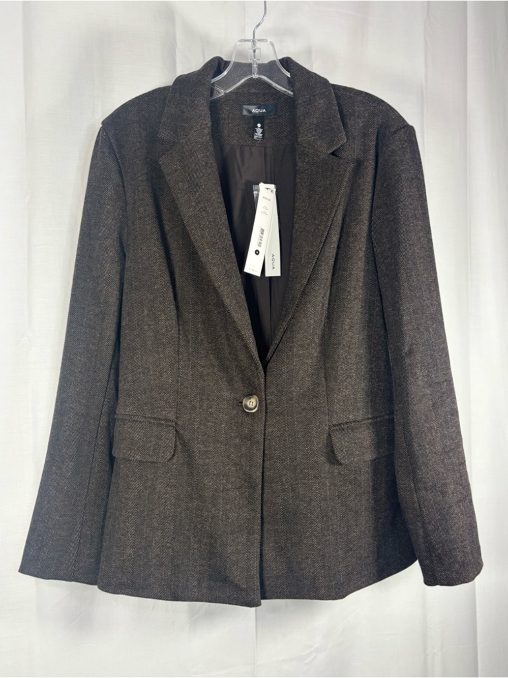 NWT Aqua Women’s Dark Brown Herringbone Single-Button Blazer Size S